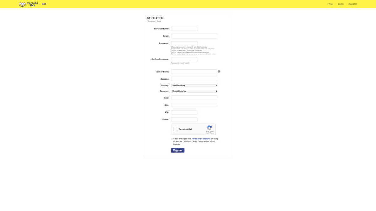 MercadoLibre registration