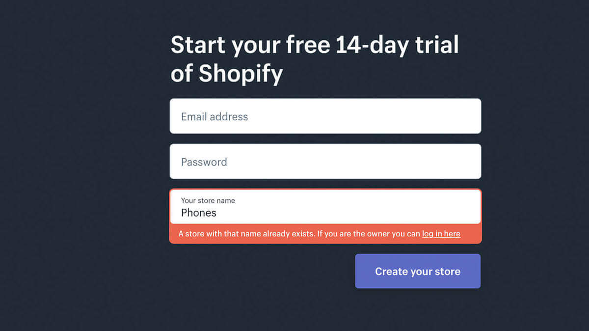 Register on Shopify
